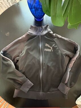 Puma Charcoal Gray Full-Zip Track Jacket with Side Stripes